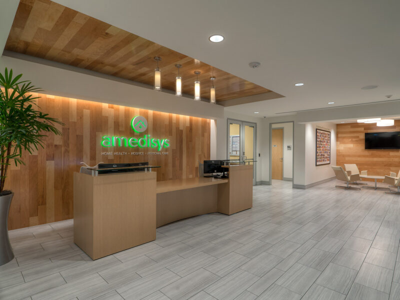 Custom OFS reception desk at Amedisys